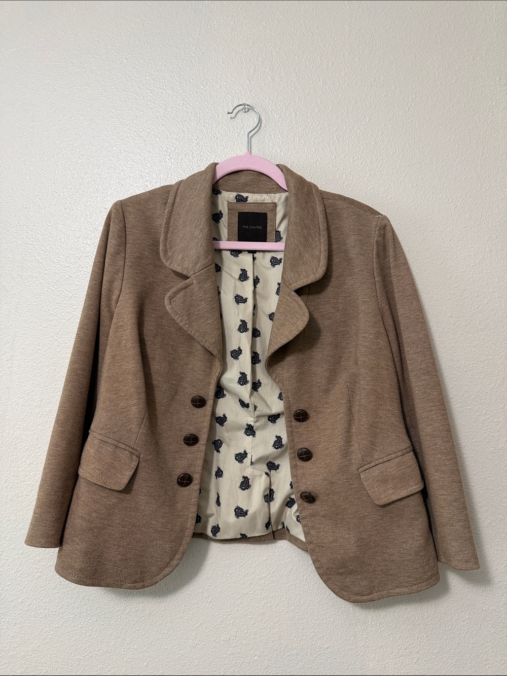 Classy The Limited Taupe Brown Ruffled-Lapel Blazer